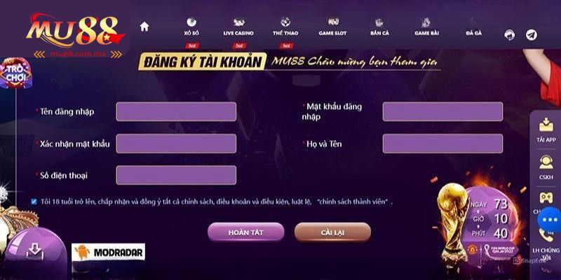Thao tác đăng ký Mu88 đơn giản